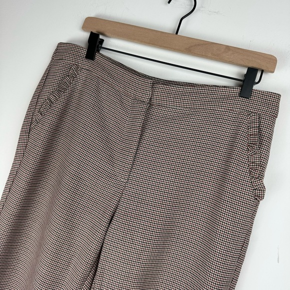 Zara Herringbone Trouser Pants Sz Large Ruffle Pockets High Rise Black White Red - Picture 5 of 15